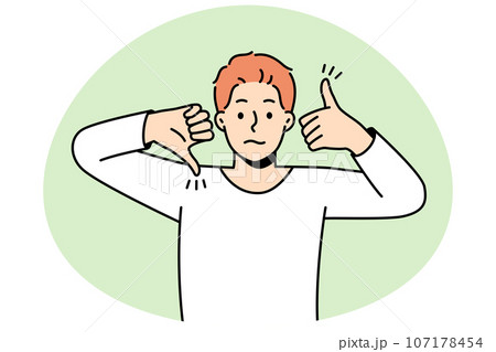 Frustrated man show like and dislike 107178454
