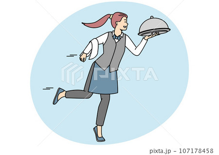 Smiling waitress bring meal Smiling waitress bring meal 107178458