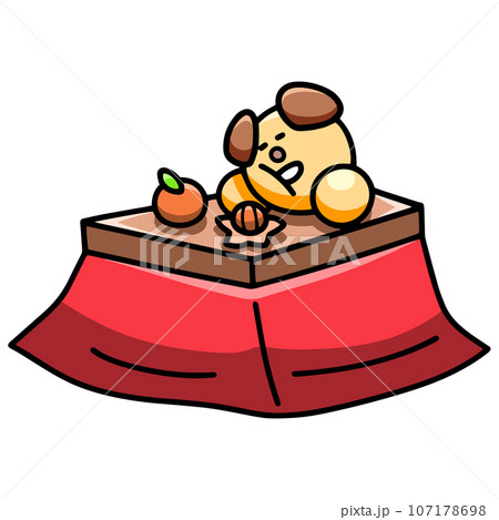 こたつでうたた寝するわんまるのイラスト　犬 107178698