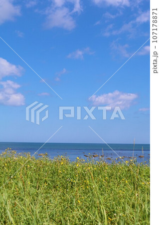 夏の北海道、宗谷地方、一本道を走ってるとオホーツク海に突き出した千畳岩に出会う。夏の海辺で何想う 夏の北海道、宗谷地方、一本道を走ってるとオホーツク海に突き出した千畳岩に出会う。夏の海辺で何想う 107178871