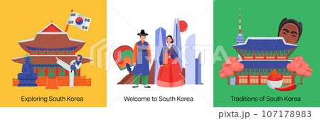 Three south korea icon set 107178983