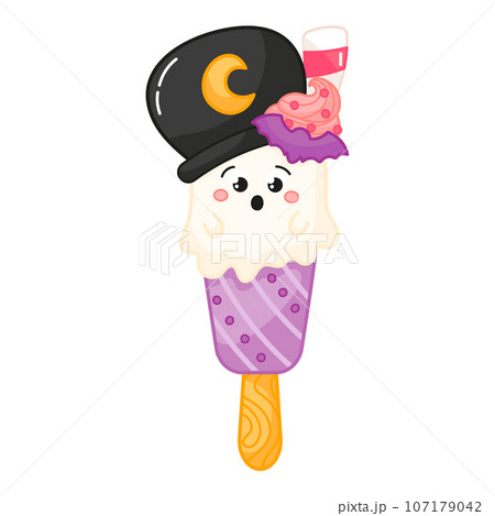 Tasty kawaii ghost shaped ice cream on stick...のイラスト素材 ...