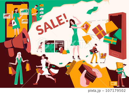 Shopaholic Shop Addiction Flat Collage Composition 107179502
