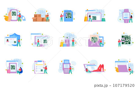 QR Code Flat Color Set 107179520