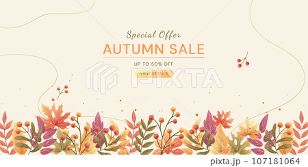 Autumn sale banner template with falling leaves. 107181064