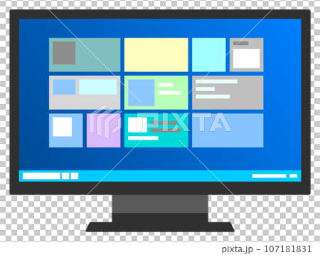 Illustration of icons displayed on the monitor used on a desktop computer Illustration of icons displayed on the monitor used on a desktop computer 107181831