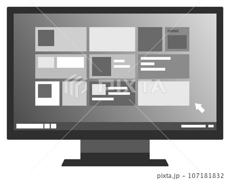デスクトップのパソコンで使うモニターにアイコンが表示されたイラスト 107181832