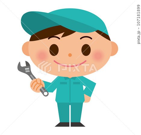 スパナを持った作業着の男性 107181899