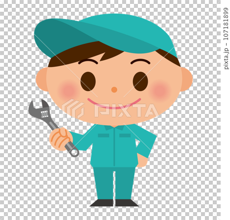 スパナを持った作業着の男性 107181899