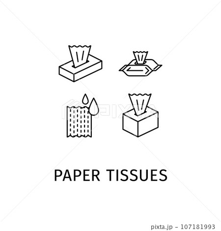 Paper Tissues Black Thin Line Icons Set Different Types Wet Wipe and Tissue Carton Pack. Vector illustration Paper Tissues Black Thin Line Icons Set Different Types Wet Wipe and Tissue Carton Pack. Vector illustration 107181993