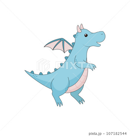 Vector cute blue cartoon dragon. Vector illustration 107182544