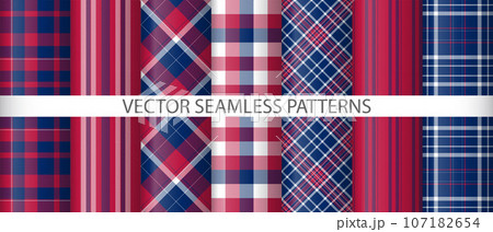 Set check fabric vector. Background textile seamless. Texture tartan plaid pattern. Set check fabric vector. Background textile seamless. Texture tartan plaid pattern. 107182654