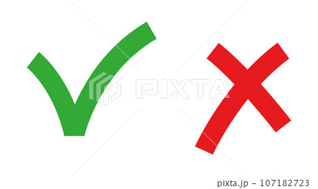 Set of icons with check marks and red cross for apps and web, flat design vector illustration Set of icons with check marks and red cross for apps and web, flat design vector illustration 107182723