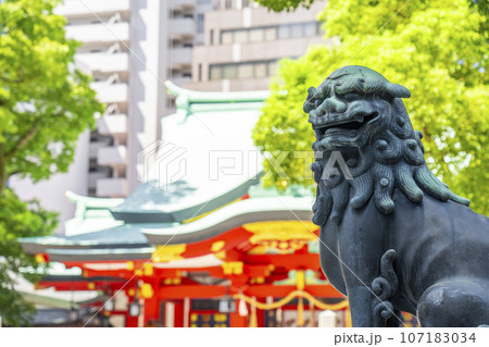 御霊神社 　本殿と青銅狛犬（大阪市中央区淡路町） 107183034