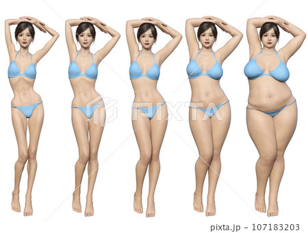 ダイエットのビフォーアフターイラストセット ダイエットのビフォーアフターイラストセット 107183203