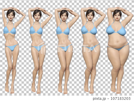 ダイエットのビフォーアフターイラストセット ダイエットのビフォーアフターイラストセット 107183203