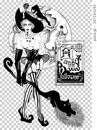 拿掃帚的女巫、月亮、黑貓和青蛙 107183295