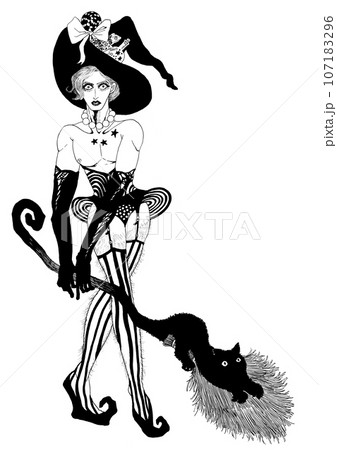 箒を持った魔女と黒猫とカエル 箒を持った魔女と黒猫とカエル 107183296