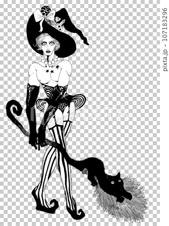 箒を持った魔女と黒猫とカエル 箒を持った魔女と黒猫とカエル 107183296