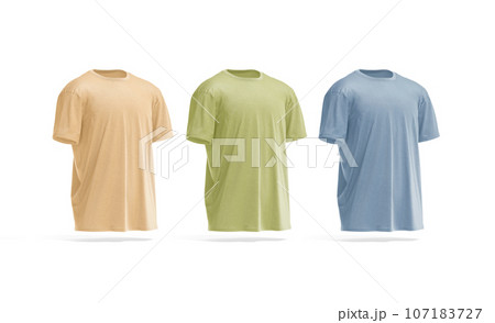 Blank colored oversize t-shirt mockup, side view Blank colored oversize t-shirt mockup, side view 107183727
