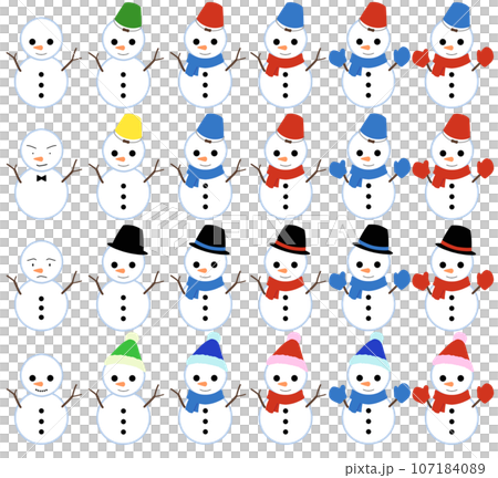 2 tiers of various snowmen 107184089
