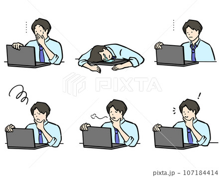 パソコンを使うスーツ男性の日常セット 107184414