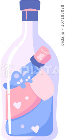 Hand Drawn Wine bottles and wine in wedding concept in flat style 107185028