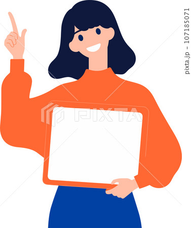 Hand Drawn Female character holding a white board in flat style Hand Drawn Female character holding a white board in flat style 107185071