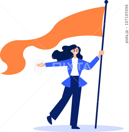 Hand Drawn Business woman holding a victory flag in flat style 107185098