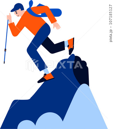 Hand Drawn Adventurous tourists climb mountains in flat style 107185127