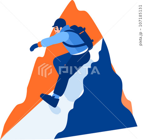 Hand Drawn Adventurous tourists climb mountains in flat style 107185131