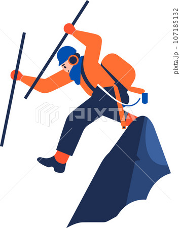 Hand Drawn Adventurous tourists climb mountains in flat style 107185132