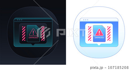Damaged document. Computer window frame with corrupted file notice. Digital data damage, system file error, detect danger document. Computer system crash report, unsafe data warn. Vector illustration Damaged document. Computer window frame with corrupted file notice. Digital data damage, system file error, detect danger document. Computer system crash report, unsafe data warn. Vector illustration 107185208