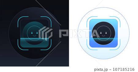 Face recognition system. Smart facial scanner for identity recognition and user identification. Smart AI camera for person verification. Secure data access, person identify, head detection. Vector 107185216
