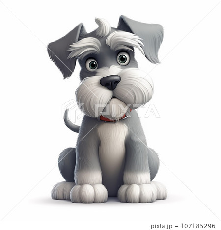 Miniature schnauzer funny cute dog 3d illustration on white, unusual avatar, cheerful pet 107185296