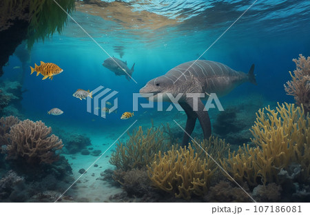 Underwater view of coral reef with fishes and corals Underwater view of coral reef with fishes and corals 107186081