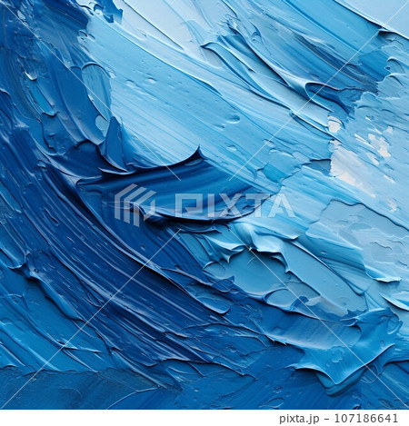 カラフルな抽象正方形油絵背景バナー）水色と青の厚塗り。AI生成画像の