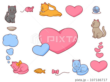Background with cute kawaii cats. Fun animal illustration. 107186717
