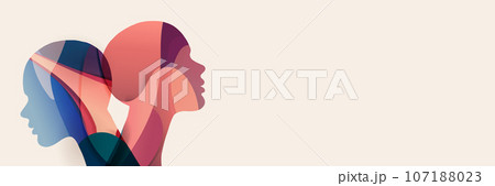 Metaphor bipolar disorder mind mental. Double face. Split personality. Concept mood disorder. 2 Head silhouette.Psychology. Mental health. OurMindsMatter. Psychiatry 107188023