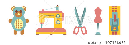 Sewing Tools and Object Flat Icon Vector Set Sewing Tools and Object Flat Icon Vector Set 107188082
