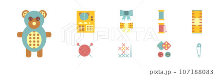 Sewing Tools and Object Flat Icon Vector Set Sewing Tools and Object Flat Icon Vector Set 107188083