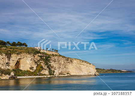 The harbour of the old town of Sciacca in Sicily 107188357