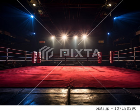 Epic empty boxing ring in the spotlight on the fight night AI Epic empty boxing ring in the spotlight on the fight night AI 107188590