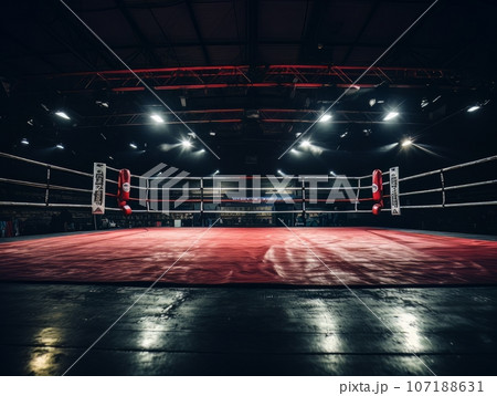 Epic empty boxing ring in the spotlight on the fight night AI Epic empty boxing ring in the spotlight on the fight night AI 107188631