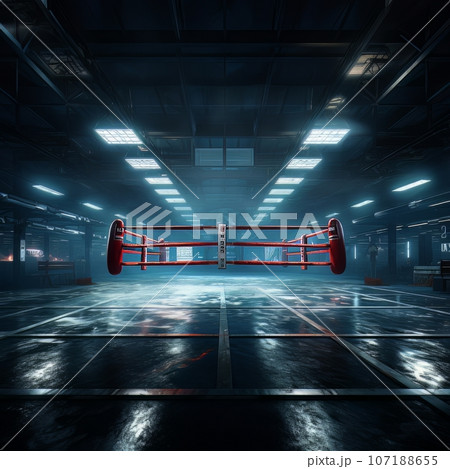 Epic empty boxing ring in the spotlight on the fight night AI 107188655