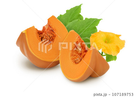 Fresh orange pumpkin isolated on white background with clipping path and full depth of field 107189753