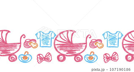 Cute seamless border. Drawings with wax crayons. Design for paper, fabric, interior decor and other use Cute seamless border. Drawings with wax crayons. Design for paper, fabric, interior decor and other use 107190186