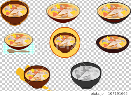 豚汁のイラストセット 豚汁のイラストセット 107191663