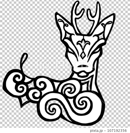 アイヌ文様風鹿_イラスト背景白-透過 107192356