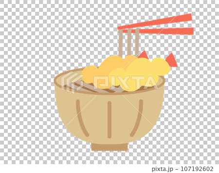 シンプルで可愛い海老の天ぷら蕎麦のイラスト シンプルで可愛い海老の天ぷら蕎麦のイラスト 107192602